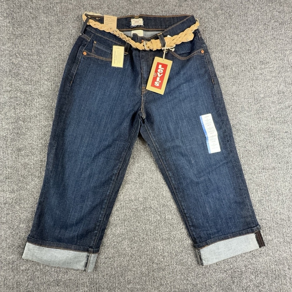 Y2K Levi's 515 Cuffed Capri Jeans Womens 6 Dark Wash Mid Rise Stretch Belted